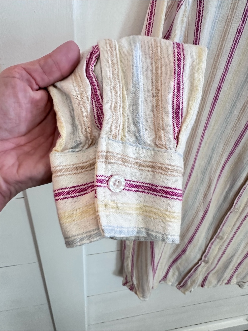 Gap Vintage Y2K XL Linen blend stripe corpcore classic coastal button down top - Picture 7 of 15